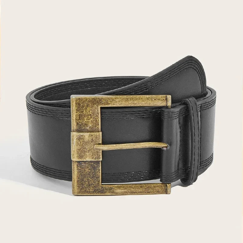 Vintage Y2K Ultra Wide Square Buckle Faux Leather Belt