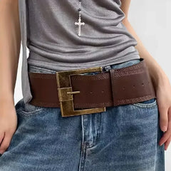 Vintage Y2K Ultra Wide Square Buckle Faux Leather Belt
