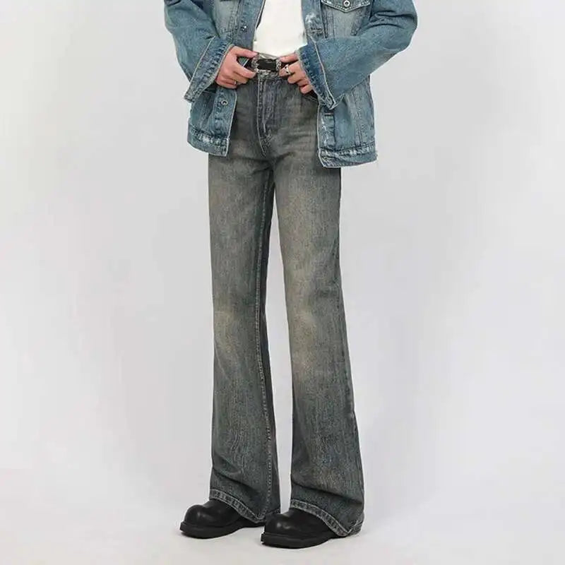 Washed Y2K Mens Slight Flare Denim Jeans