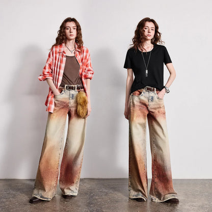 Wasteland Style Y2K Mid Waist Baggy Printed Jeans