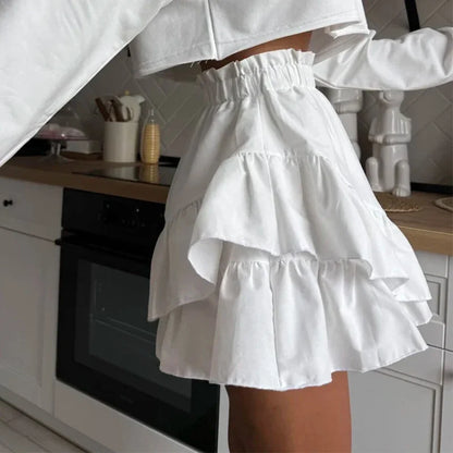 White High Waist Y2K A Line Ruched Mini Skirt