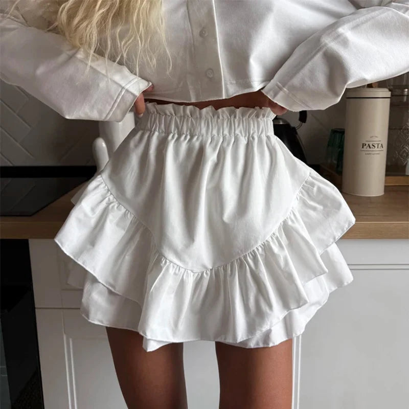 White High Waist Y2K A Line Ruched Mini Skirt