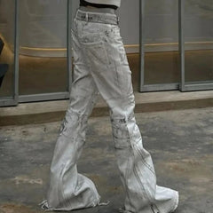 White Y2K Street Style Tie Dye Flared Jeans
