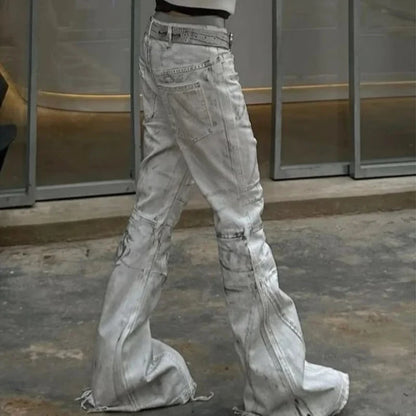 White Y2K Street Style Tie Dye Flared Jeans