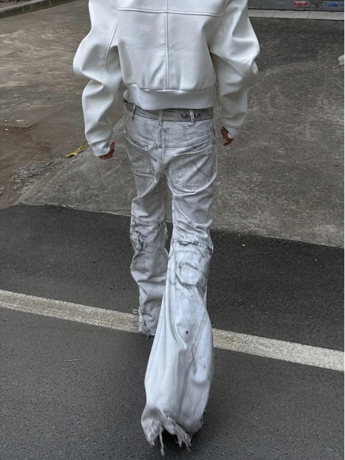 White Y2K Street Style Tie Dye Flared Jeans