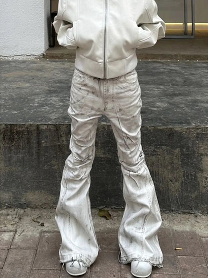 White Y2K Street Style Tie Dye Flared Jeans