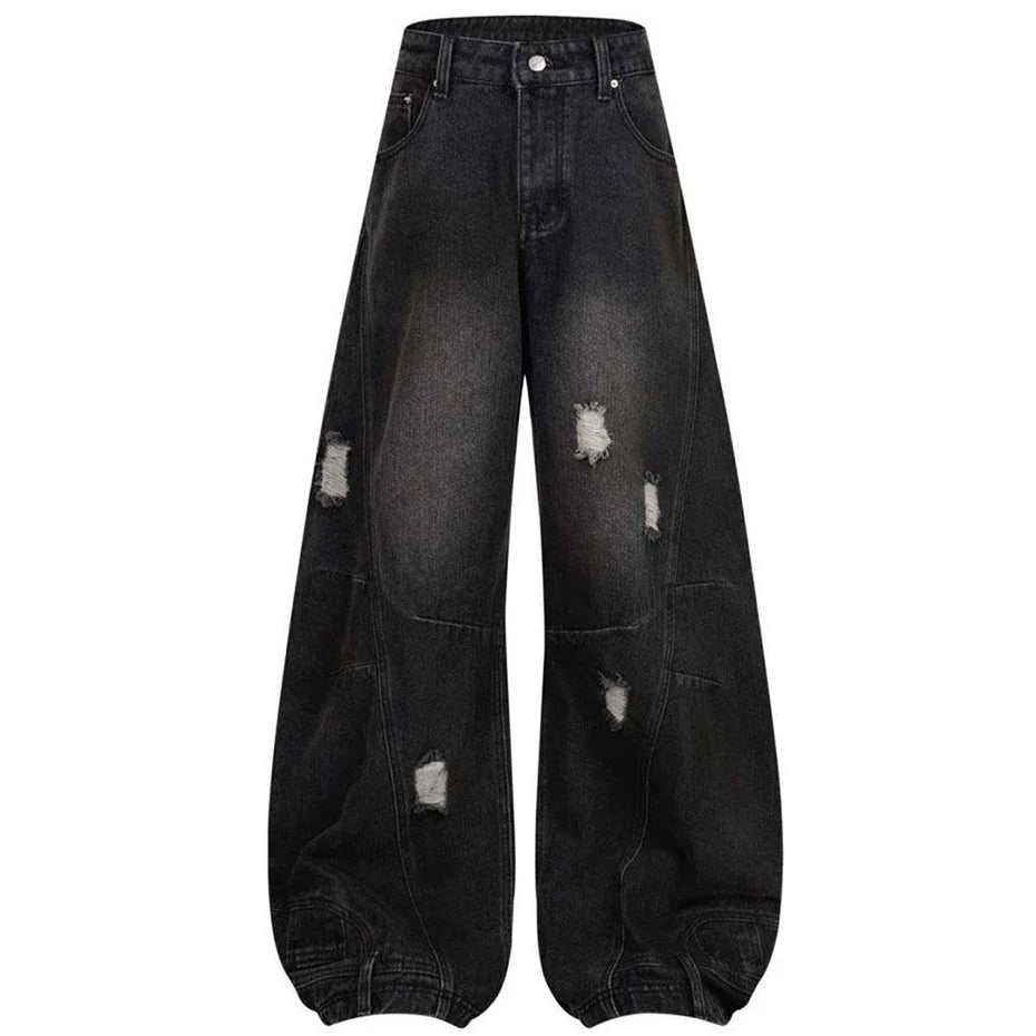 Wide Leg Y2K Distressed Denim Barrel Jeans