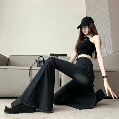 Womens High Waist Y2K Skinny Super Flared Jeans