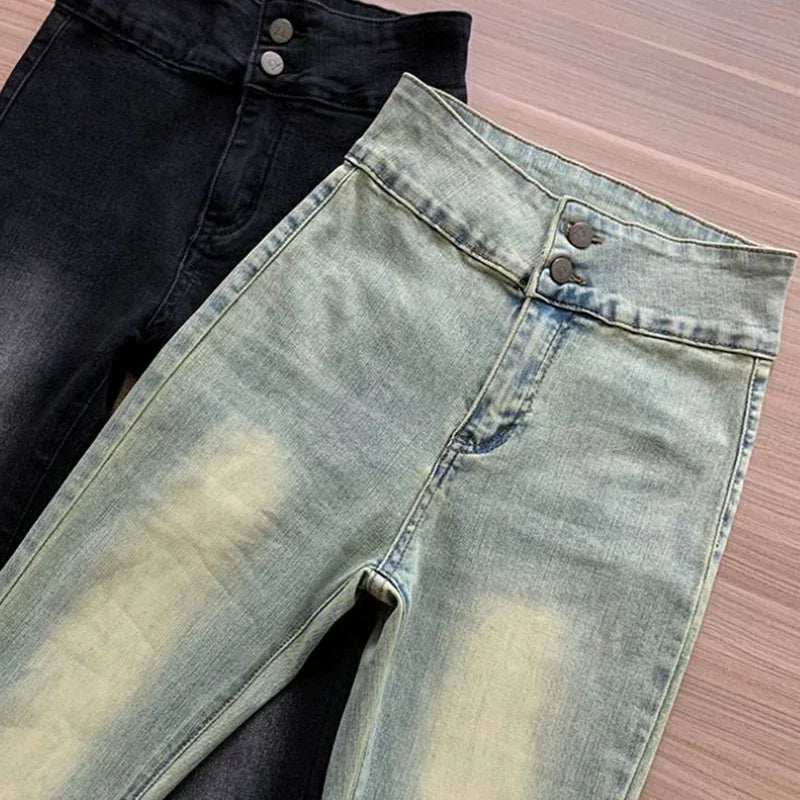 Womens High Waist Y2K Skinny Super Flared Jeans