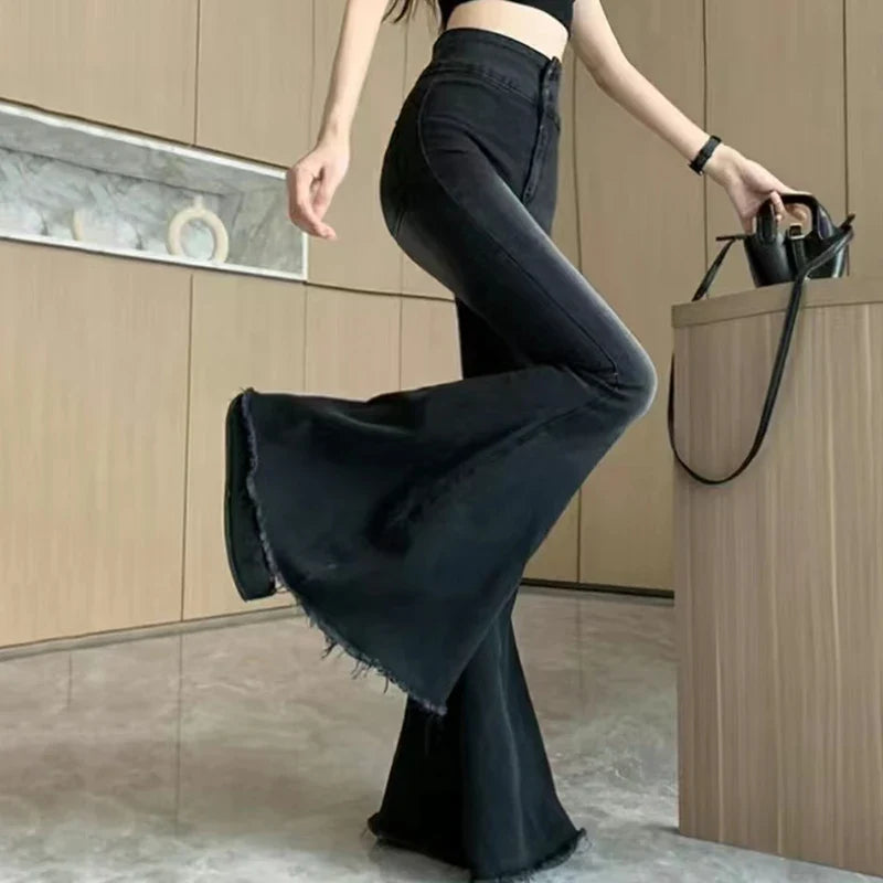 Womens High Waist Y2K Skinny Super Flared Jeans