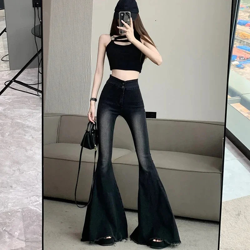Womens High Waist Y2K Skinny Super Flared Jeans