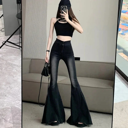 Womens High Waist Y2K Skinny Super Flared Jeans