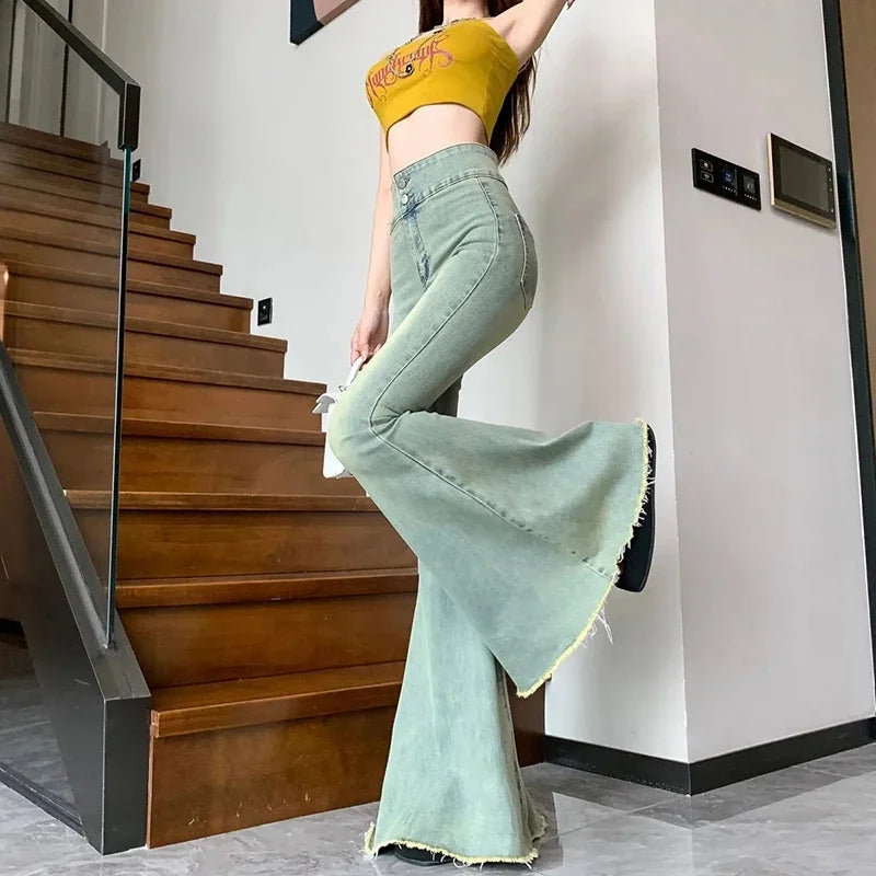 Womens High Waist Y2K Skinny Super Flared Jeans