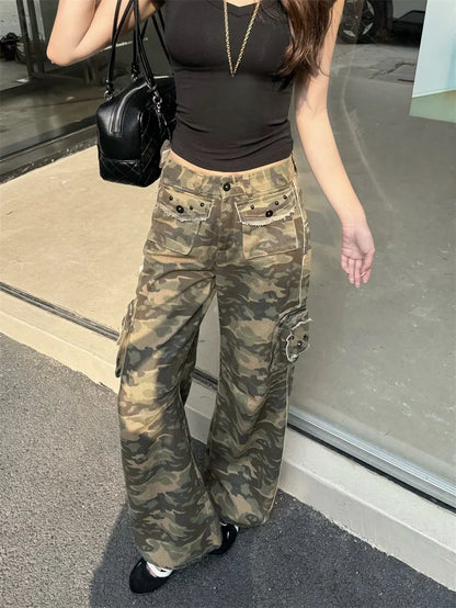 Womens Streetwear Y2K Camouflage Baggy Cargo Jeans