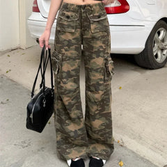 Womens Streetwear Y2K Camouflage Baggy Cargo Jeans