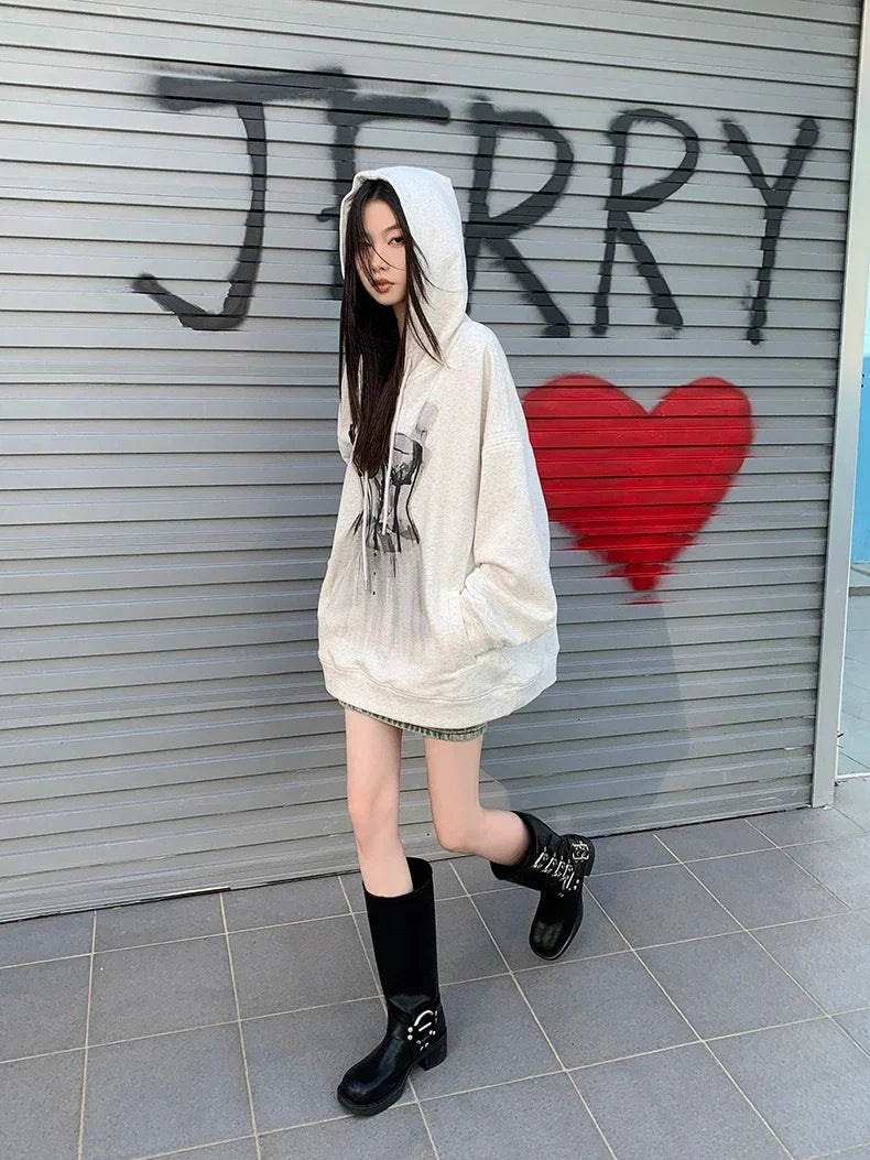 Womens Y2K Baggy My Dress Grey Hoodie
