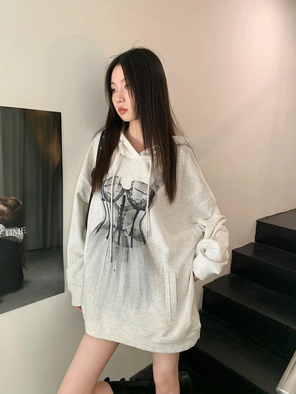 Womens Y2K Baggy My Dress Grey Hoodie