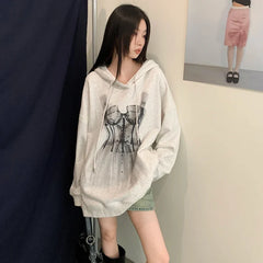 Womens Y2K Baggy My Dress Grey Hoodie
