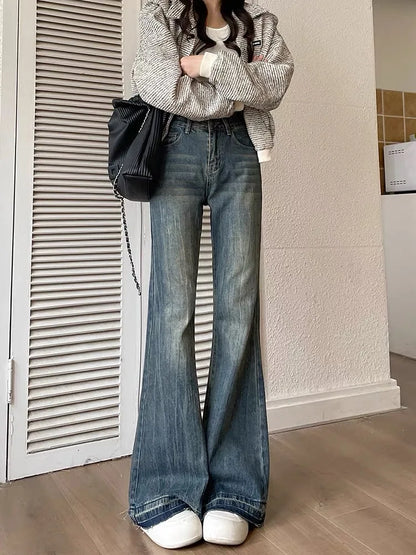 Womens Y2K Casual Vintage Slim Blue Flared Jeans