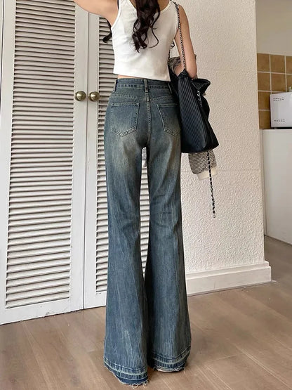 Womens Y2K Casual Vintage Slim Blue Flared Jeans
