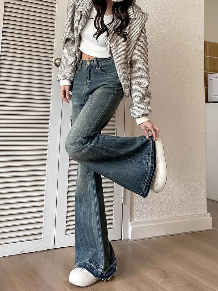 Womens Y2K Casual Vintage Slim Blue Flared Jeans