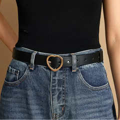 Womens Y2K Heart Buckle Leather Belt