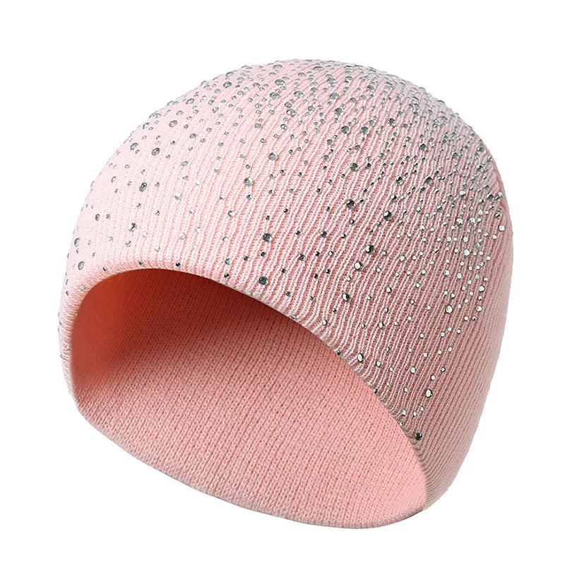 Womens Y2K Rhinestone Beanie