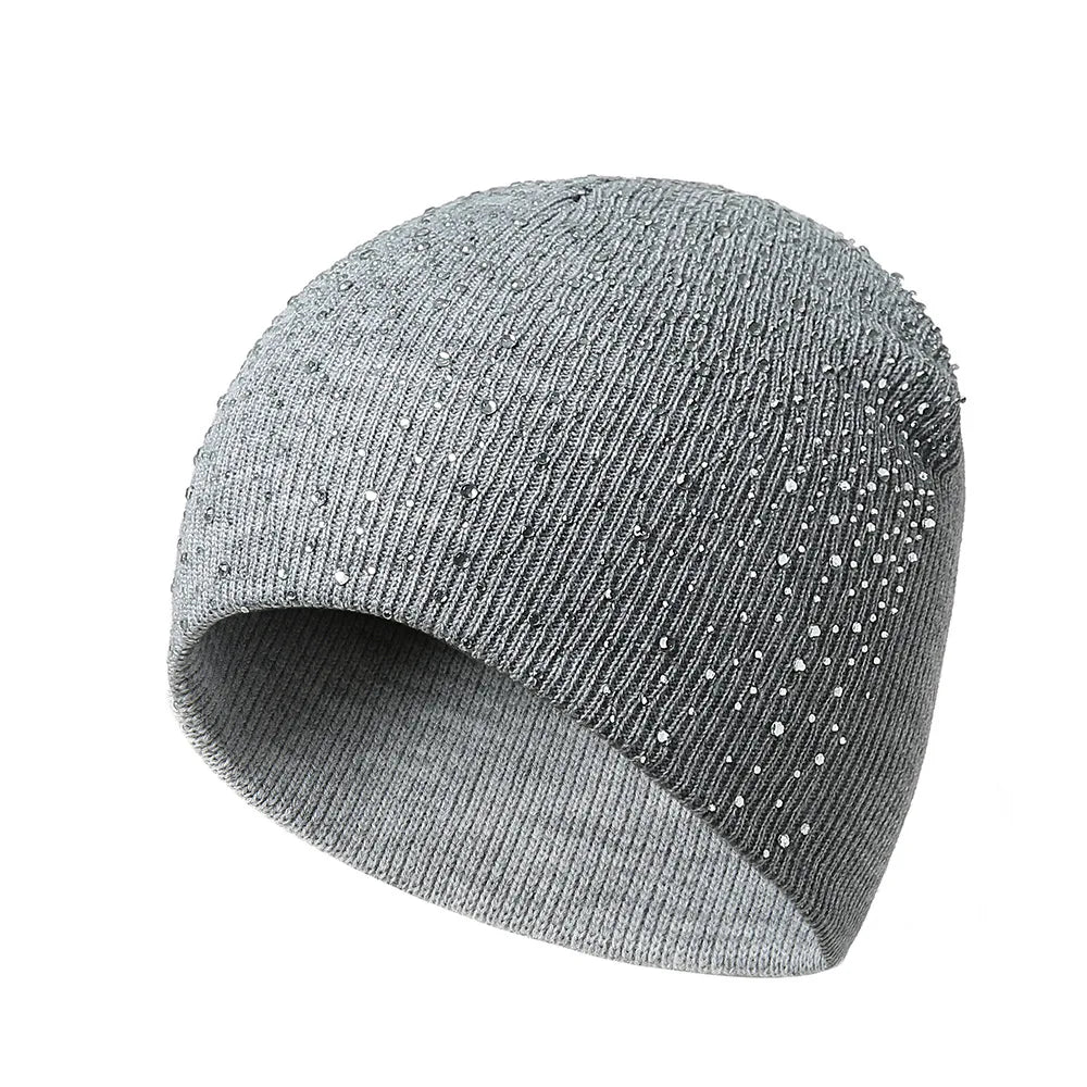 Womens Y2K Rhinestone Beanie