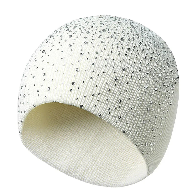 Womens Y2K Rhinestone Beanie
