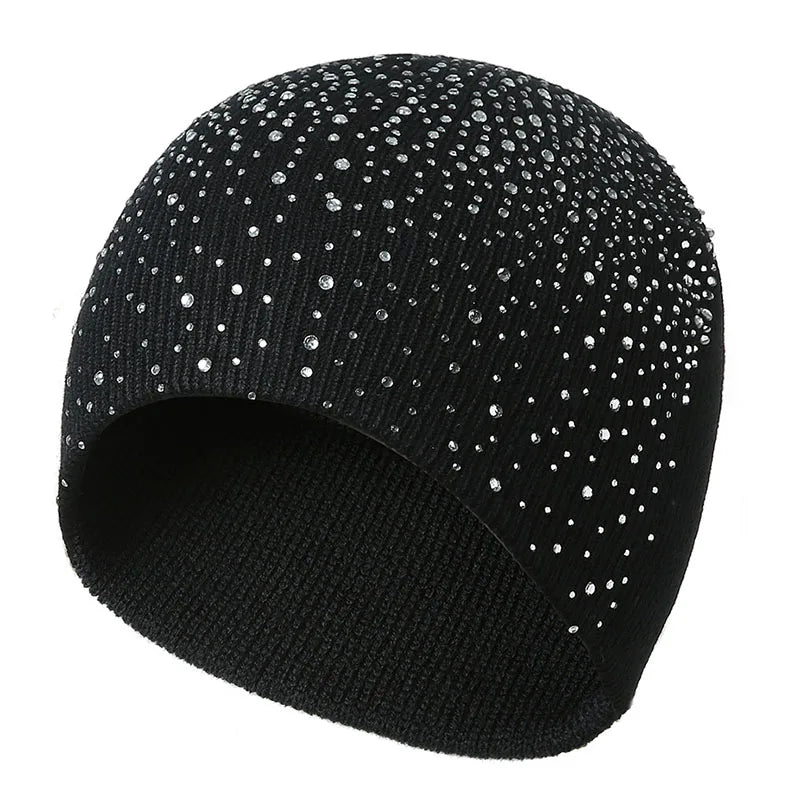 Womens Y2K Rhinestone Beanie