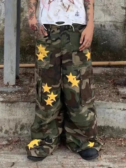 Womens Y2K Tomboy Vintage Baggy Camouflage Cargo Jeans
