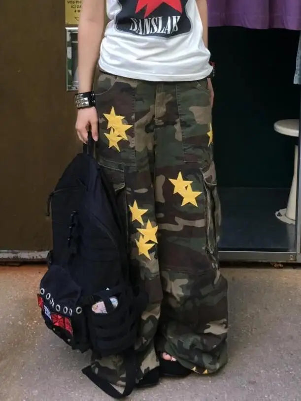 Womens Y2K Tomboy Vintage Baggy Camouflage Cargo Jeans