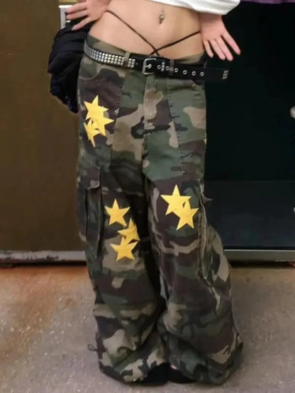 Womens Y2K Tomboy Vintage Baggy Camouflage Cargo Jeans