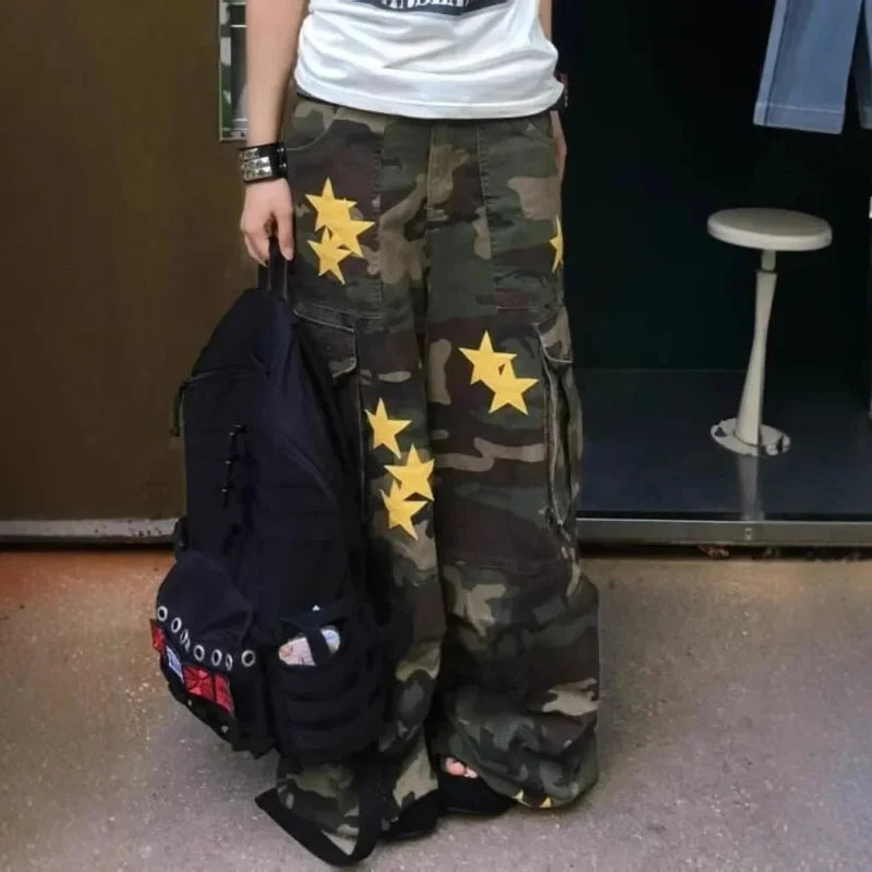 Womens Y2K Tomboy Vintage Baggy Camouflage Cargo Jeans