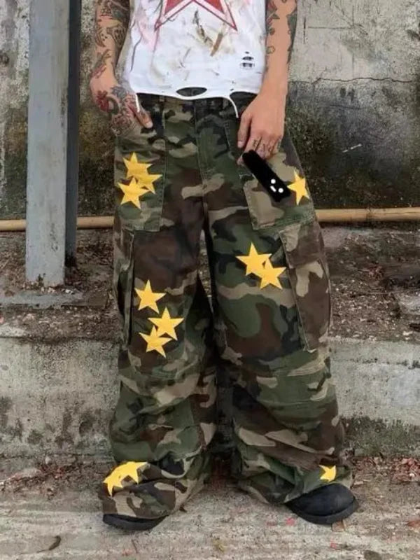 Womens Y2K Tomboy Vintage Baggy Camouflage Cargo Jeans
