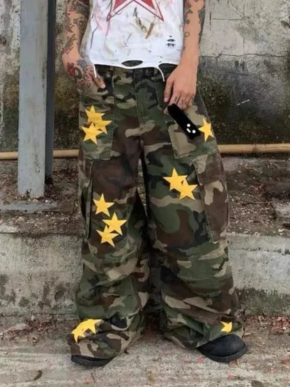 Womens Y2K Tomboy Vintage Baggy Camouflage Cargo Jeans