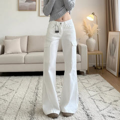 Womens Y2K White Low Rise Flared Denim Jeans