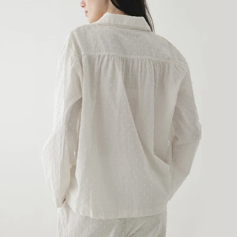Y2K 100% Cotton Jacquard White Two Piece Set Pyjamas