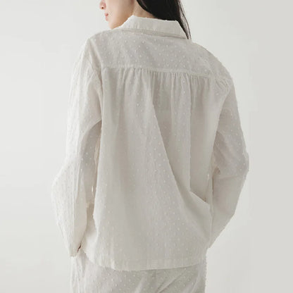 Y2K 100% Cotton Jacquard White Two Piece Set Pyjamas