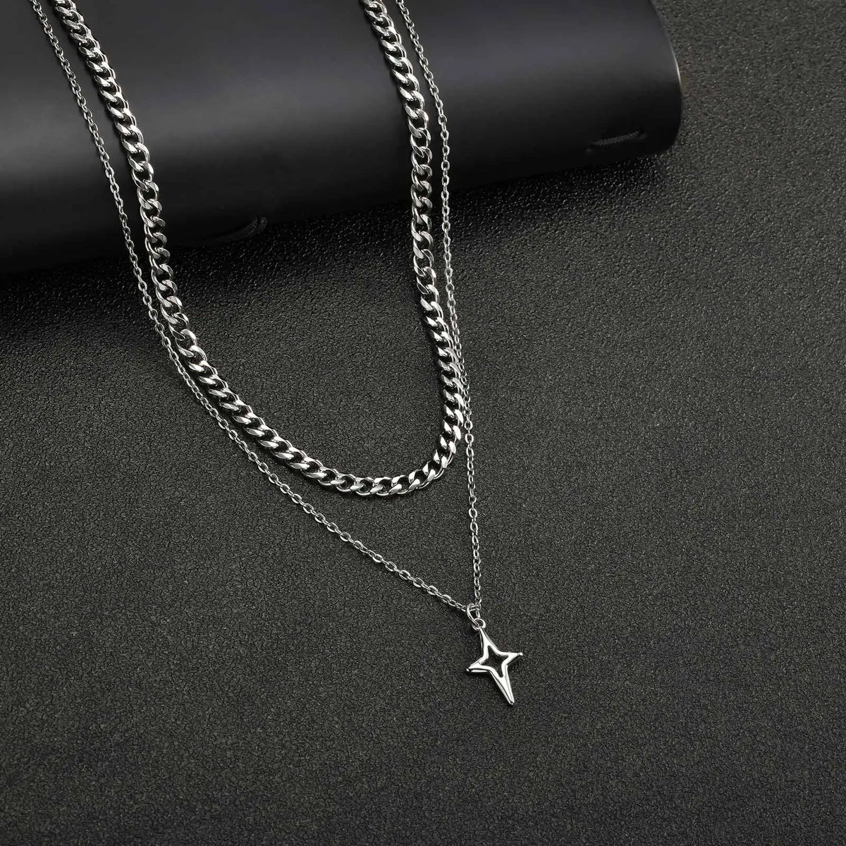 Y2K 2 Piece Layered Star And Cuban Necklace Chain