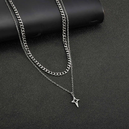 Y2K 2 Piece Layered Star And Cuban Necklace Chain