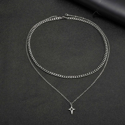Y2K 2 Piece Layered Star And Cuban Necklace Chain