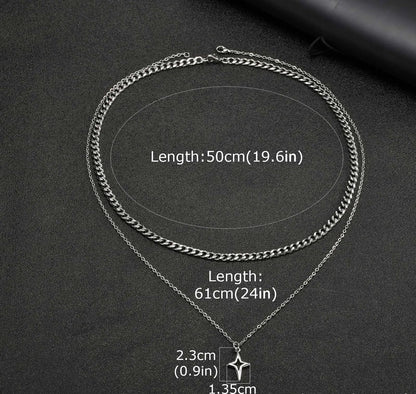 Y2K 2 Piece Layered Star And Cuban Necklace Chain
