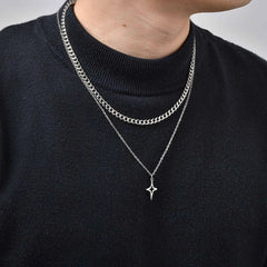 Y2K 2 Piece Layered Star And Cuban Necklace Chain