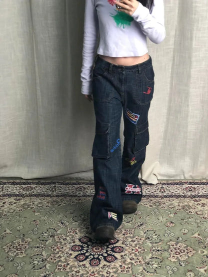 Y2K 22 Tour Team Graphic Cargo Boot Cut Jeans