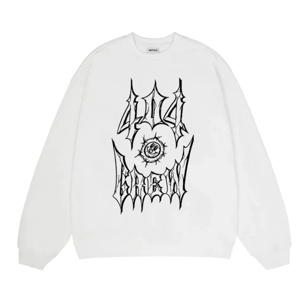 Y2K 404 Crew Print Hoodie