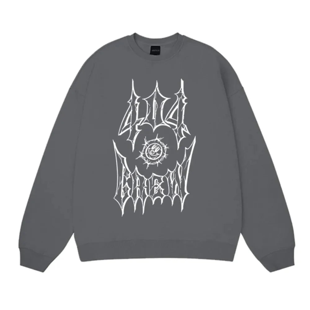 Y2K 404 Crew Print Hoodie
