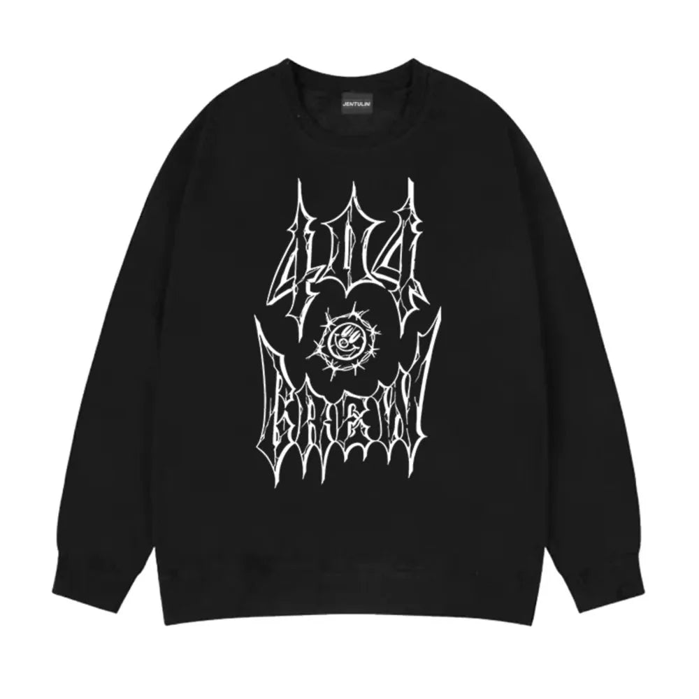 Y2K 404 Crew Print Hoodie