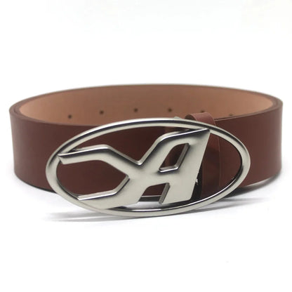 Y2K A D Buckle Letter Snap Leather Belt