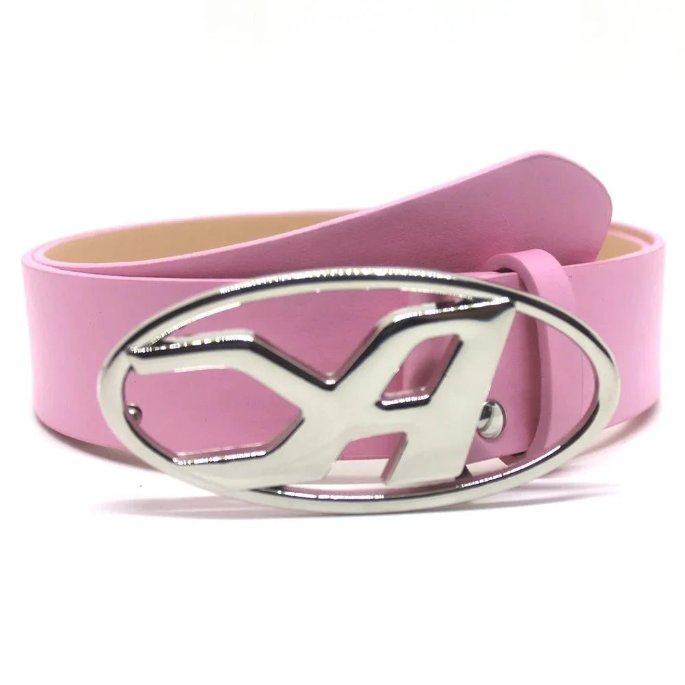 Y2K A D Buckle Letter Snap Leather Belt